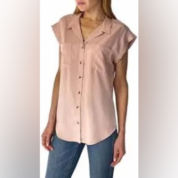 Jachs Girlfriend New York collared button front short sleeve pleated Camp shirt - Picture 2 of 9